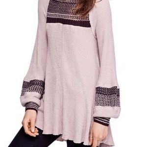 Free People Waffle Mock Neck Tunic Top Lavender Gray S